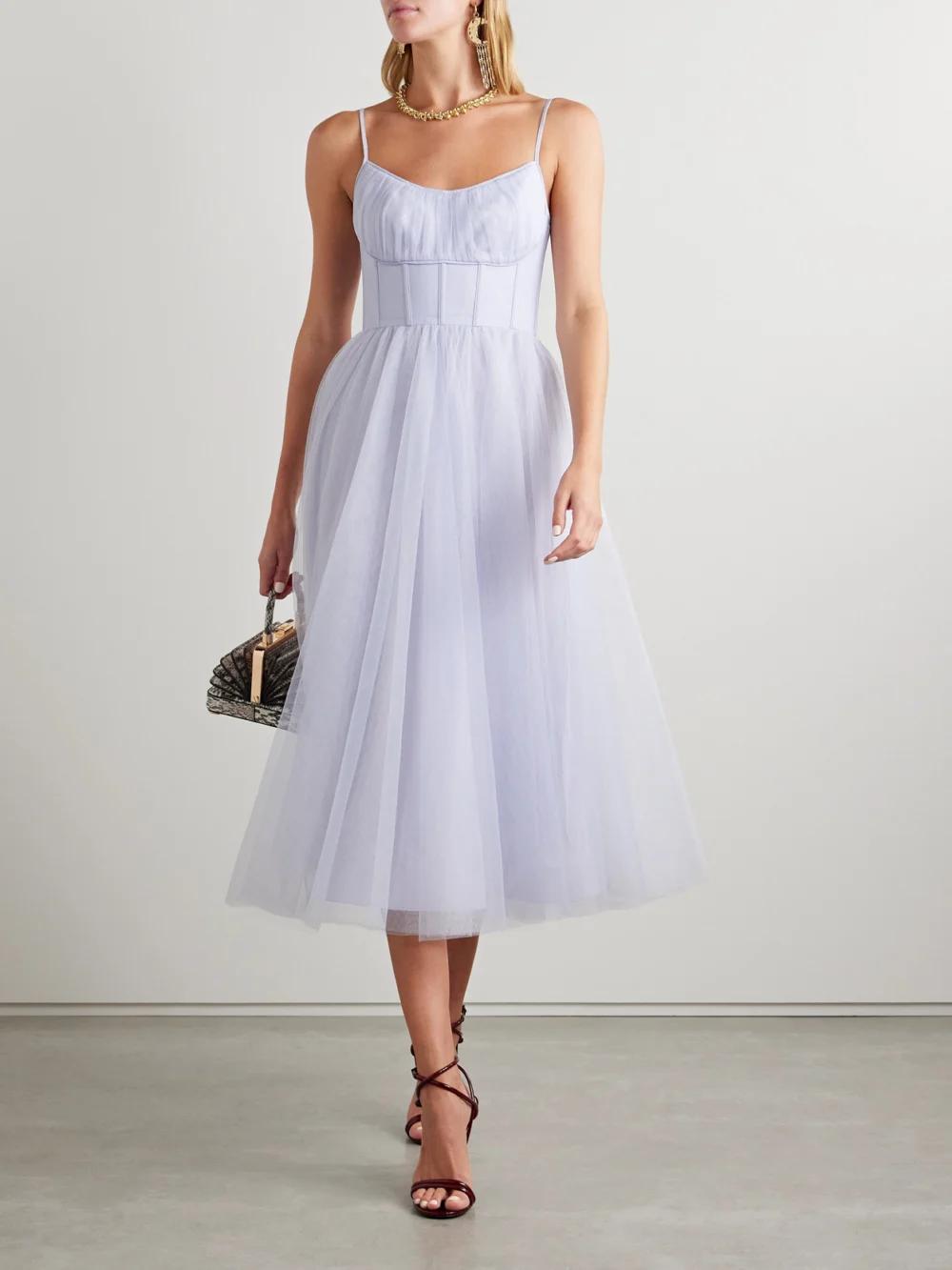 Zimmermann Pleated Tulle Midi Dress, worn by a model