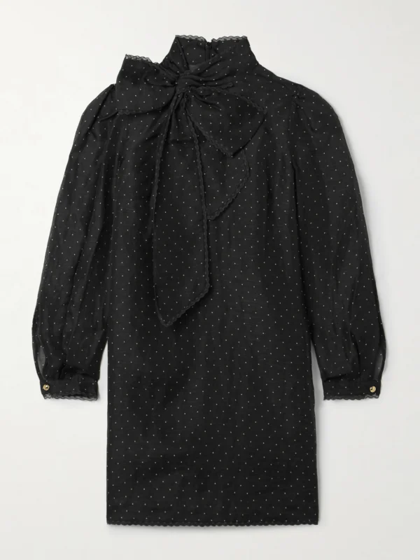 Zimmermann Pussy-bow Lace-trimmed Polka-dot Linen and Silk-blend Organza Mini Dress