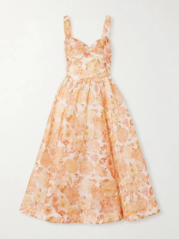 Zimmermann Rebellion Floral-print Linen and Silk-blend Bustier Midi Dress