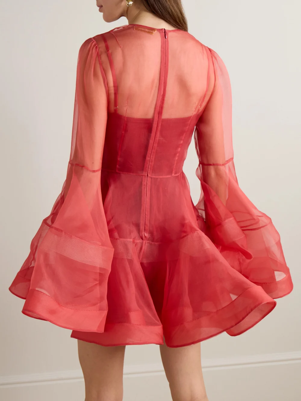 Back view of the Zimmermann Rebellion Lantern Silk-tulle Mini Dress