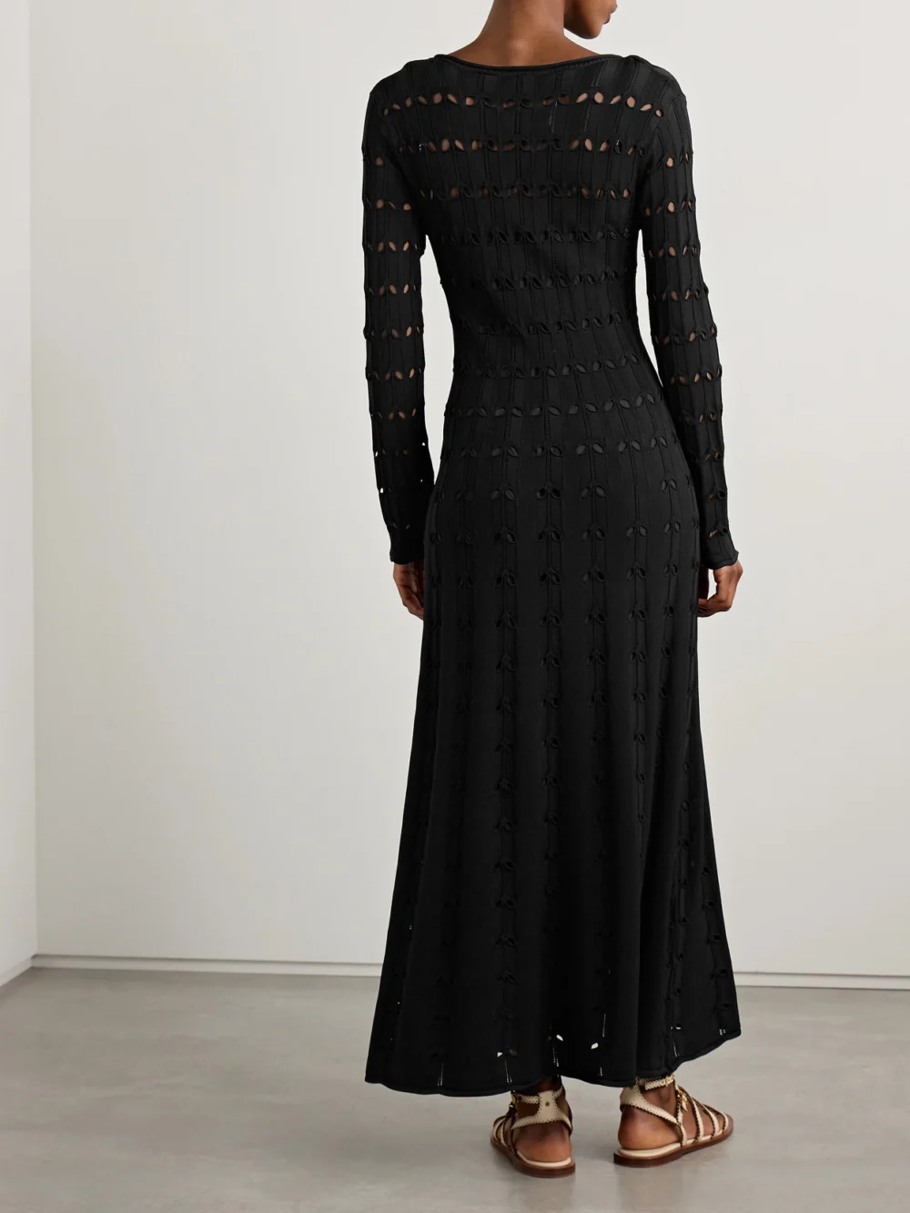 Back view of the Zimmermann Rhiannon Pointelle-knit Maxi Dress