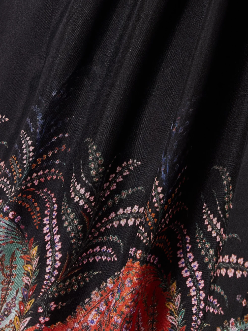 Close-up detail of the Zimmermann Rhiannon Ruffled Paisley-print Silk Midi Dress