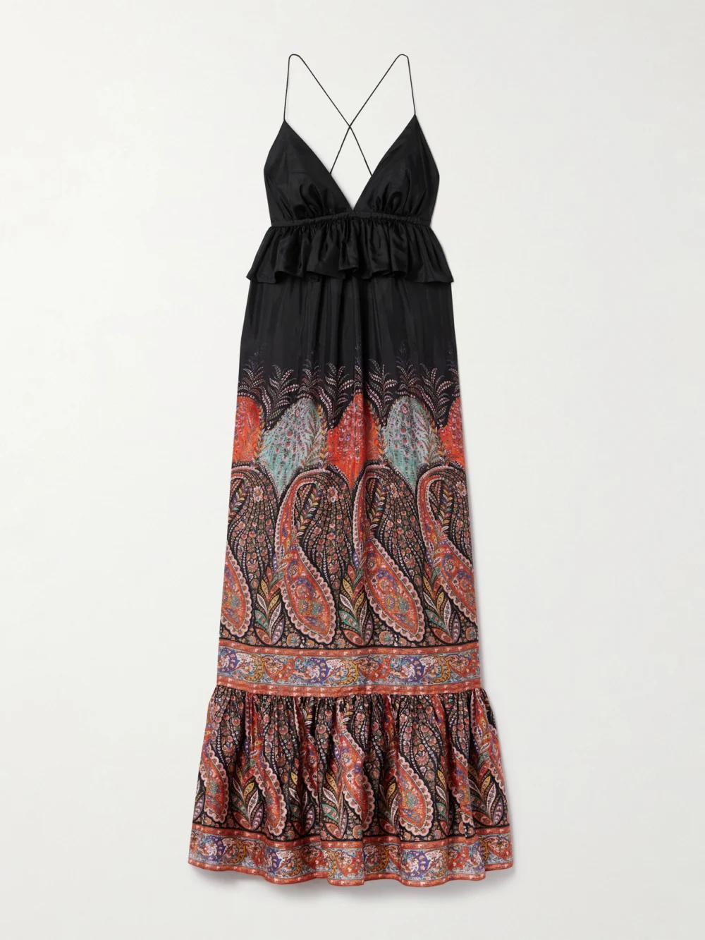 Zimmermann Rhiannon Ruffled Paisley-print Silk Midi Dress in black