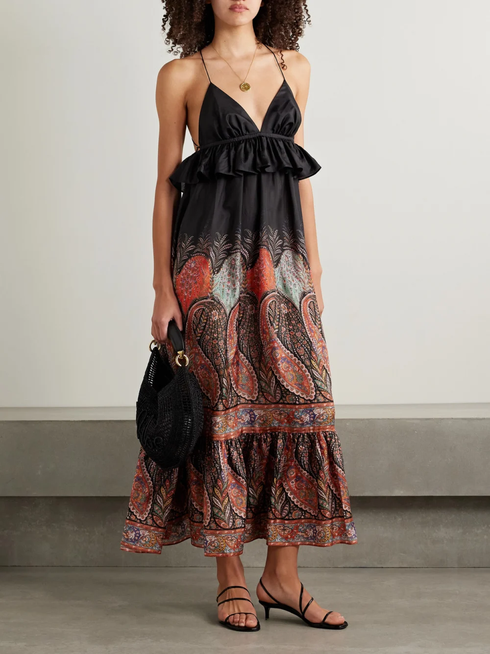 Zimmermann Rhiannon Ruffled Paisley-print Silk Midi Dress, worn by a model