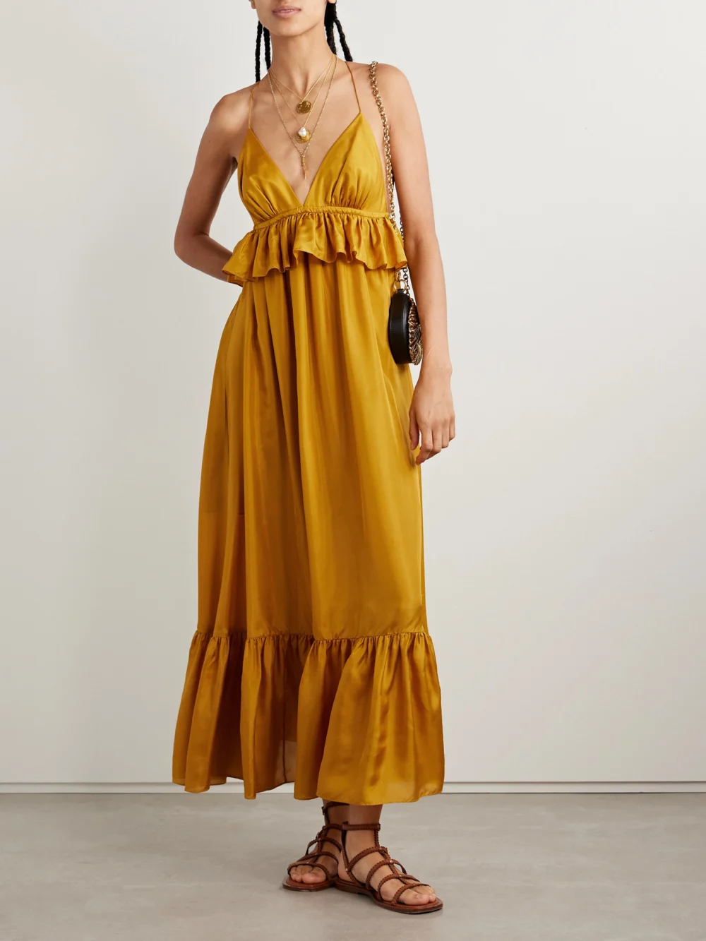 Zimmermann Rhiannon Ruffled Silk Maxi Dress, worn by a model