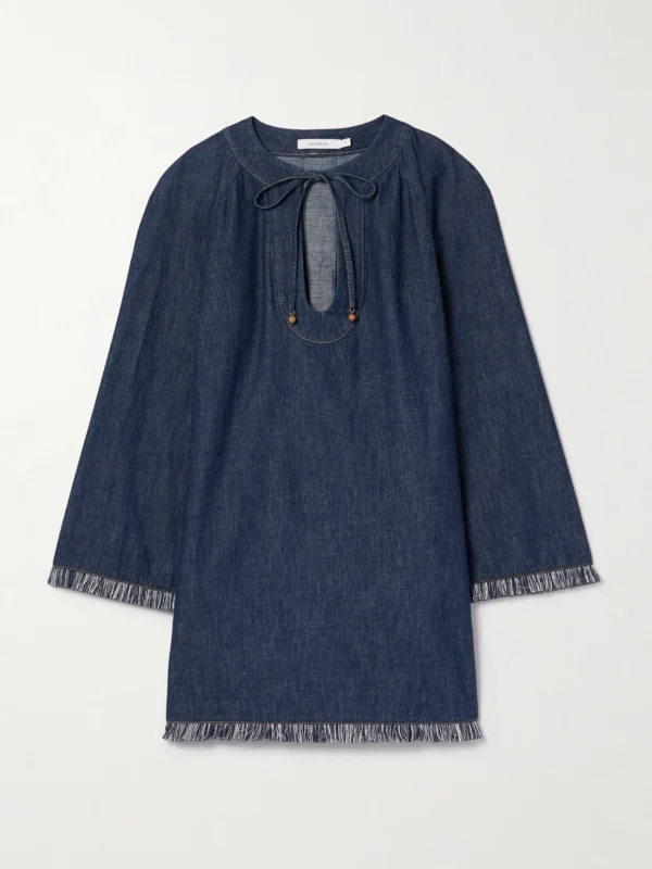 Zimmermann Rhiannon Tie-detailed Frayed Denim Mini Dress