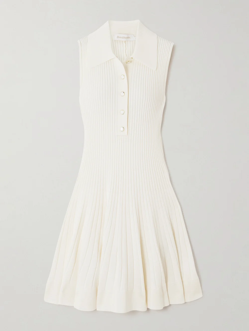 Zimmermann Ribbed-knit Mini Dress in off-white