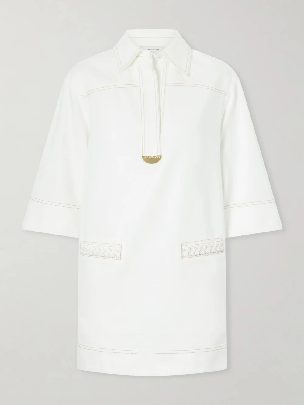 Zimmermann Roselight Paneled Denim Mini Dress in white