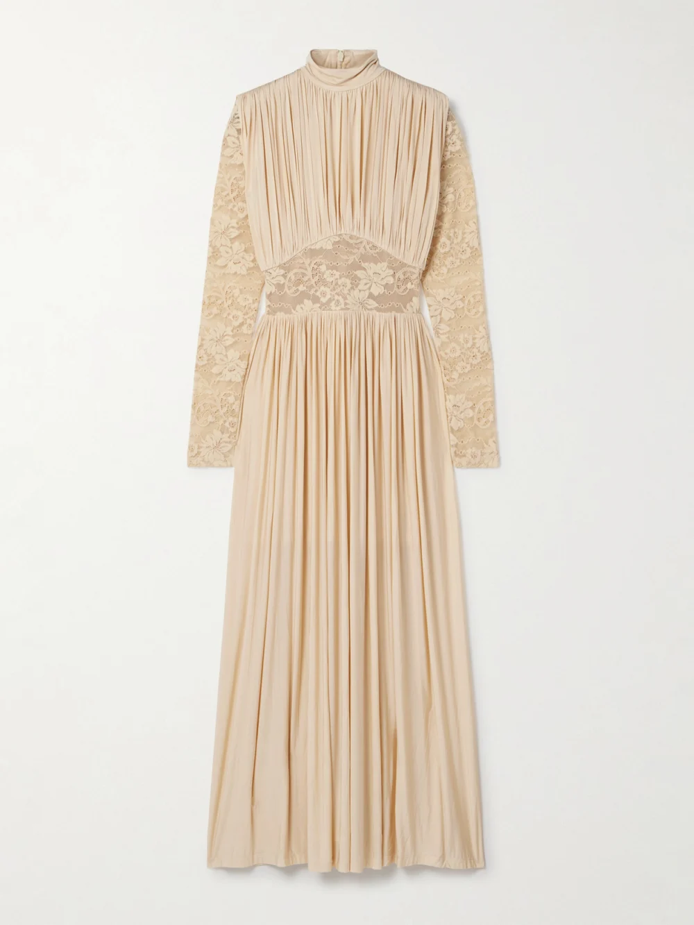 Zimmermann Ruched Stretch-jersey and Lace Maxi Dress in cream