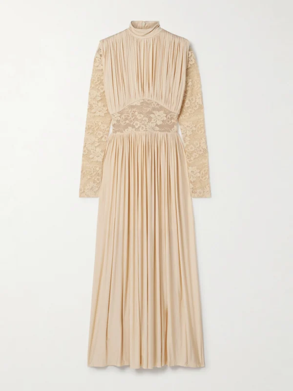 Zimmermann Ruched Stretch-jersey and Lace Maxi Dress