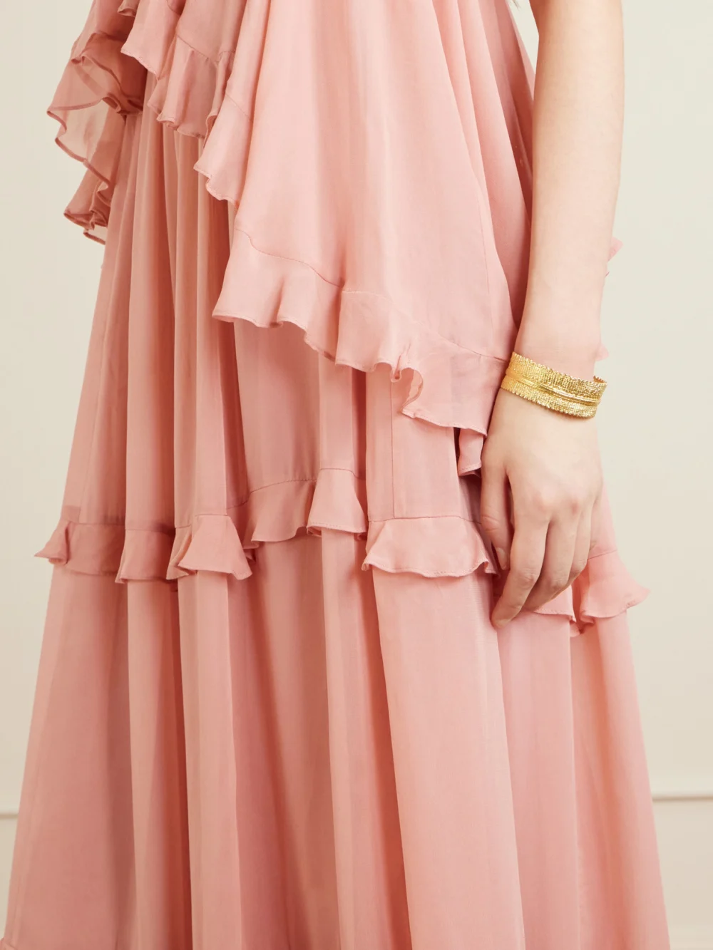 Close-up detail of the Zimmermann Ruffled Chiffon Maxi Dress