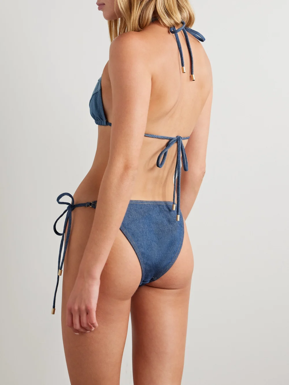 Back view of the Zimmermann Tallow Denim Triangle Bikini