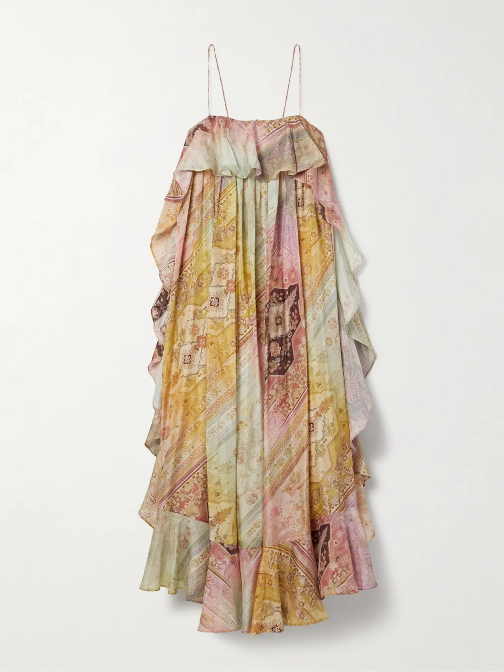 Zimmermann Tallow Ruffled Printed Silk Maxi Dress in yellow