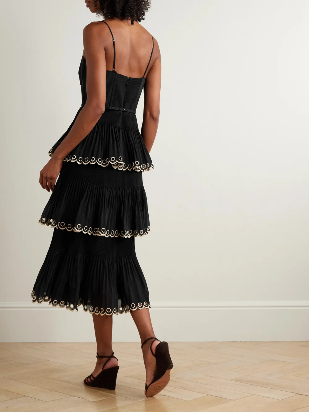 Back view of the Zimmermann Tiered Embroidered Georgette Midi Dress