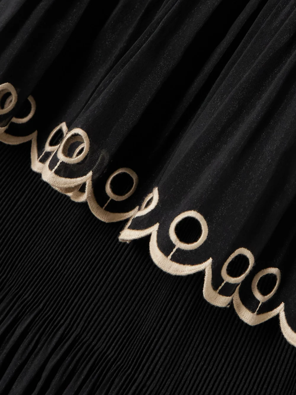 Close-up detail of the Zimmermann Tiered Embroidered Georgette Midi Dress