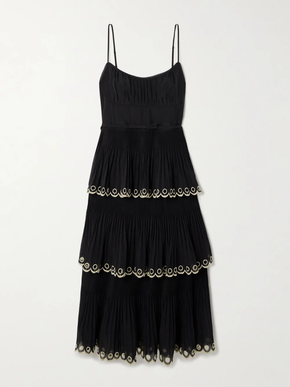 Zimmermann Tiered Embroidered Georgette Midi Dress in black
