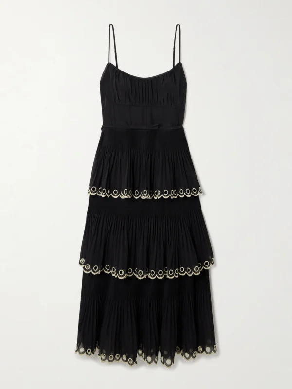 Zimmermann Tiered Embroidered Georgette Midi Dress