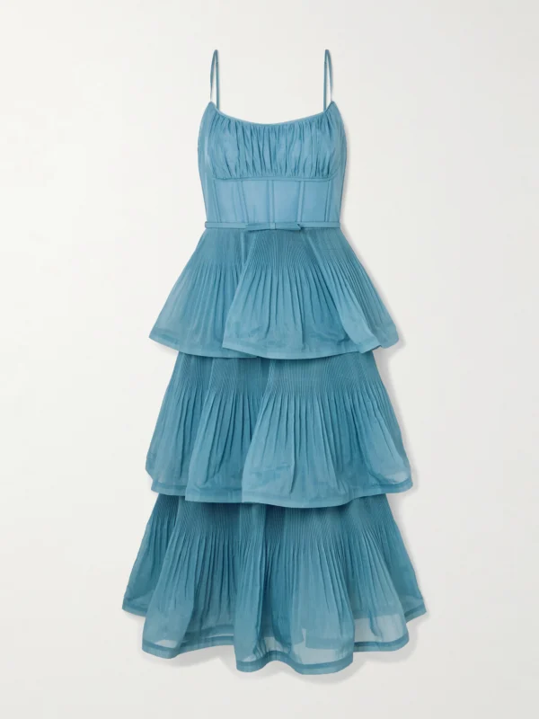 Zimmermann Tiered Pleated Voile Midi Dress