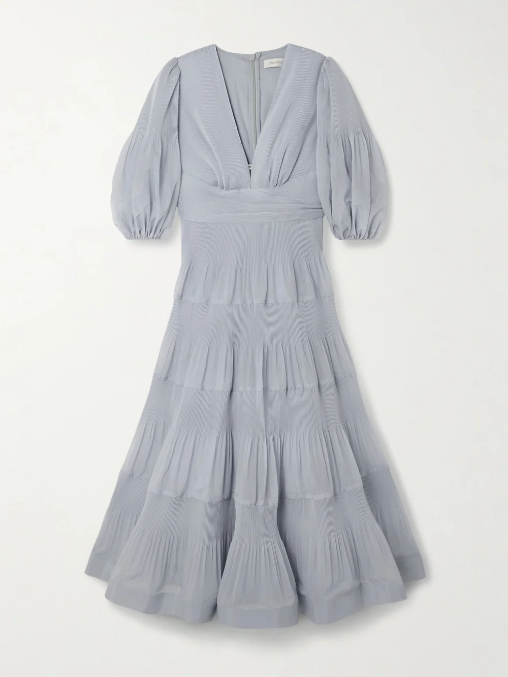 Zimmermann Tiered Plissé Silk-organza Midi Dress in light blue