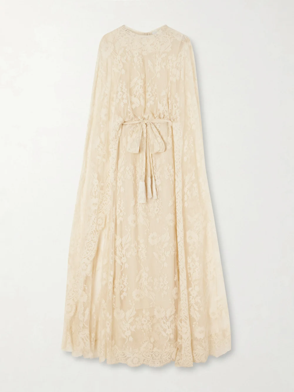 Zimmermann Valiant Belted Cape-effect Lace Maxi Dress in cream