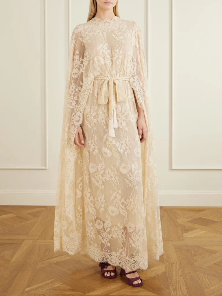 Zimmermann Valiant Belted Cape-effect Lace Maxi Dress