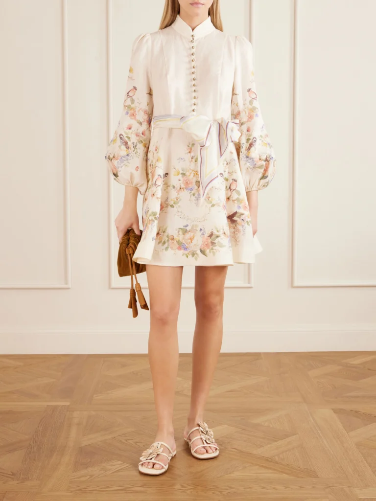 Zimmermann Valiant Belted Floral-print Linen Mini Dress