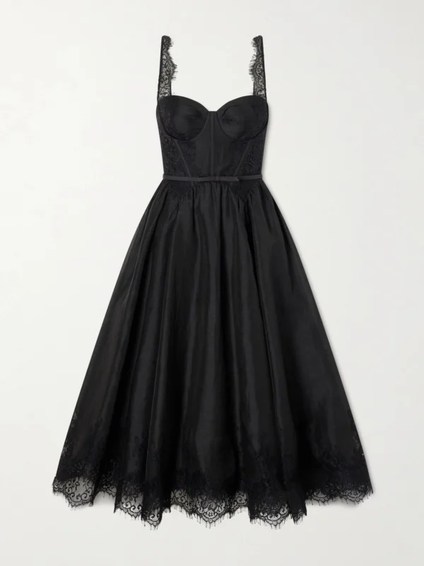 Zimmermann Valiant Belted Lace-trimmed Linen and Silk-blend Corset Midi Dress
