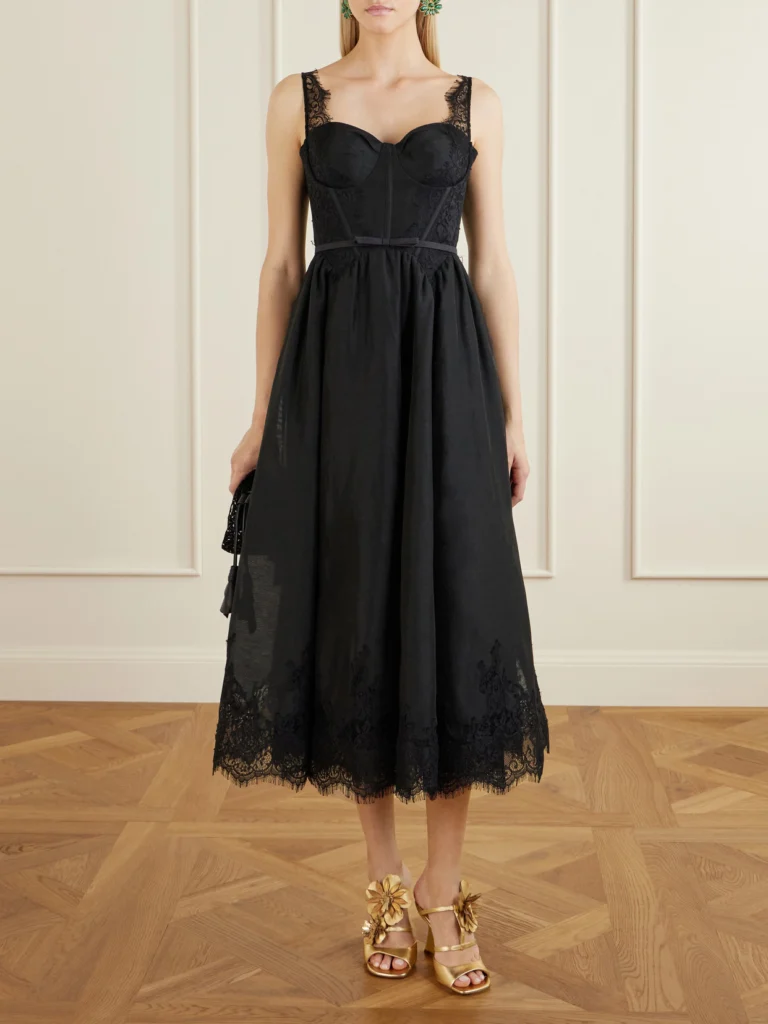Zimmermann Valiant Belted Lace-trimmed Linen and Silk-blend Corset Midi Dress