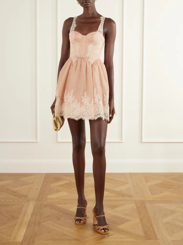 Zimmermann Valiant Belted Lace-trimmed Linen and Silk-blend Corset Mini Dress