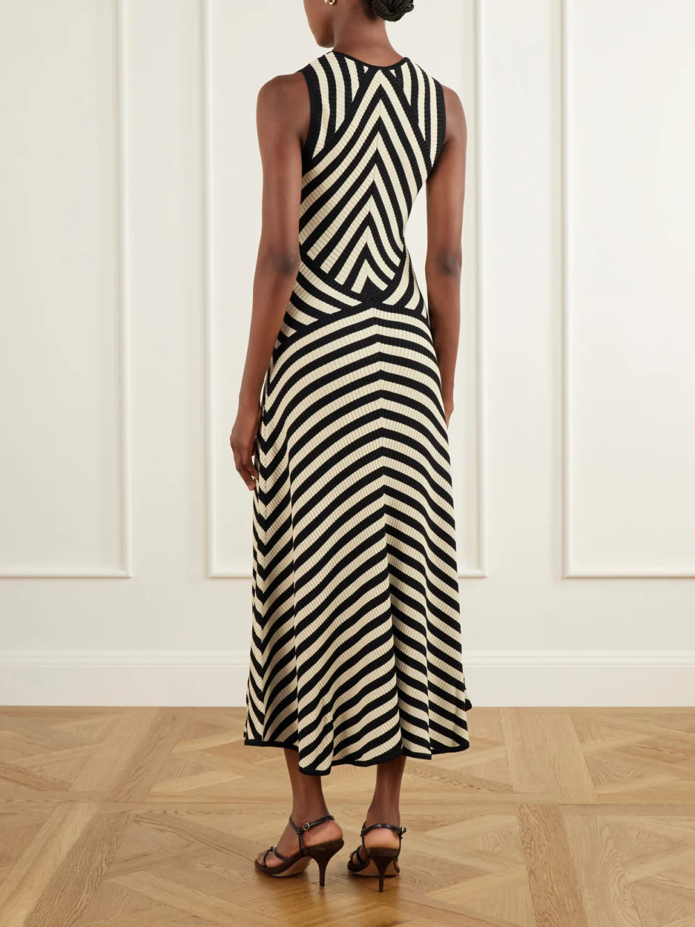 Back view of the Zimmermann Valiant Deco Striped Ribbed Jersey Midi Dress