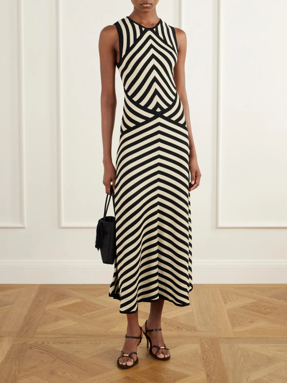 Zimmermann Valiant Deco Striped Ribbed Jersey Midi Dress, worn by a model