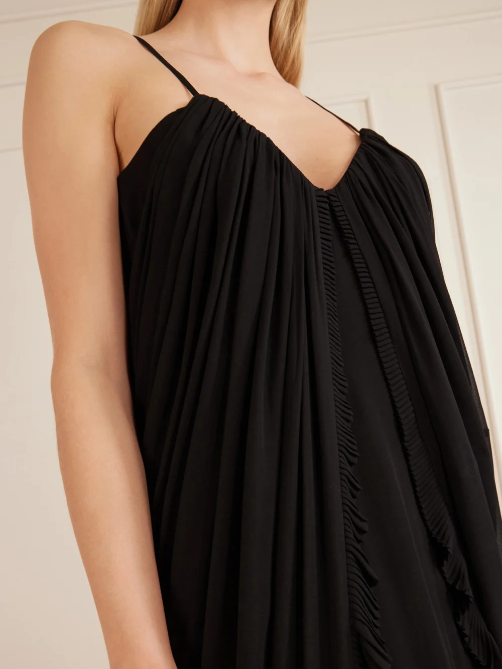 Close-up detail of the Zimmermann Valiant Floating Draped Jersey Maxi Dress