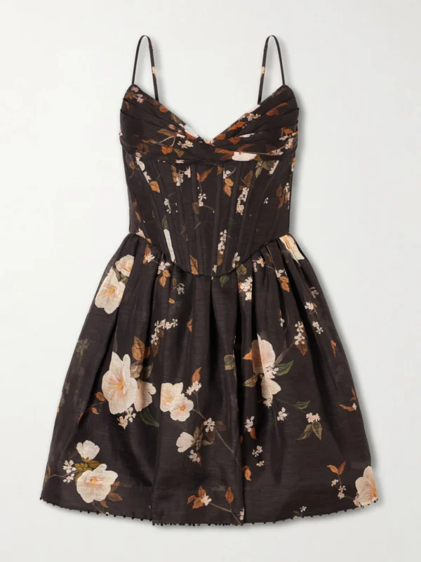 Zimmermann Valiant Floral-print Linen and Silk-blend Corset Mini Dress