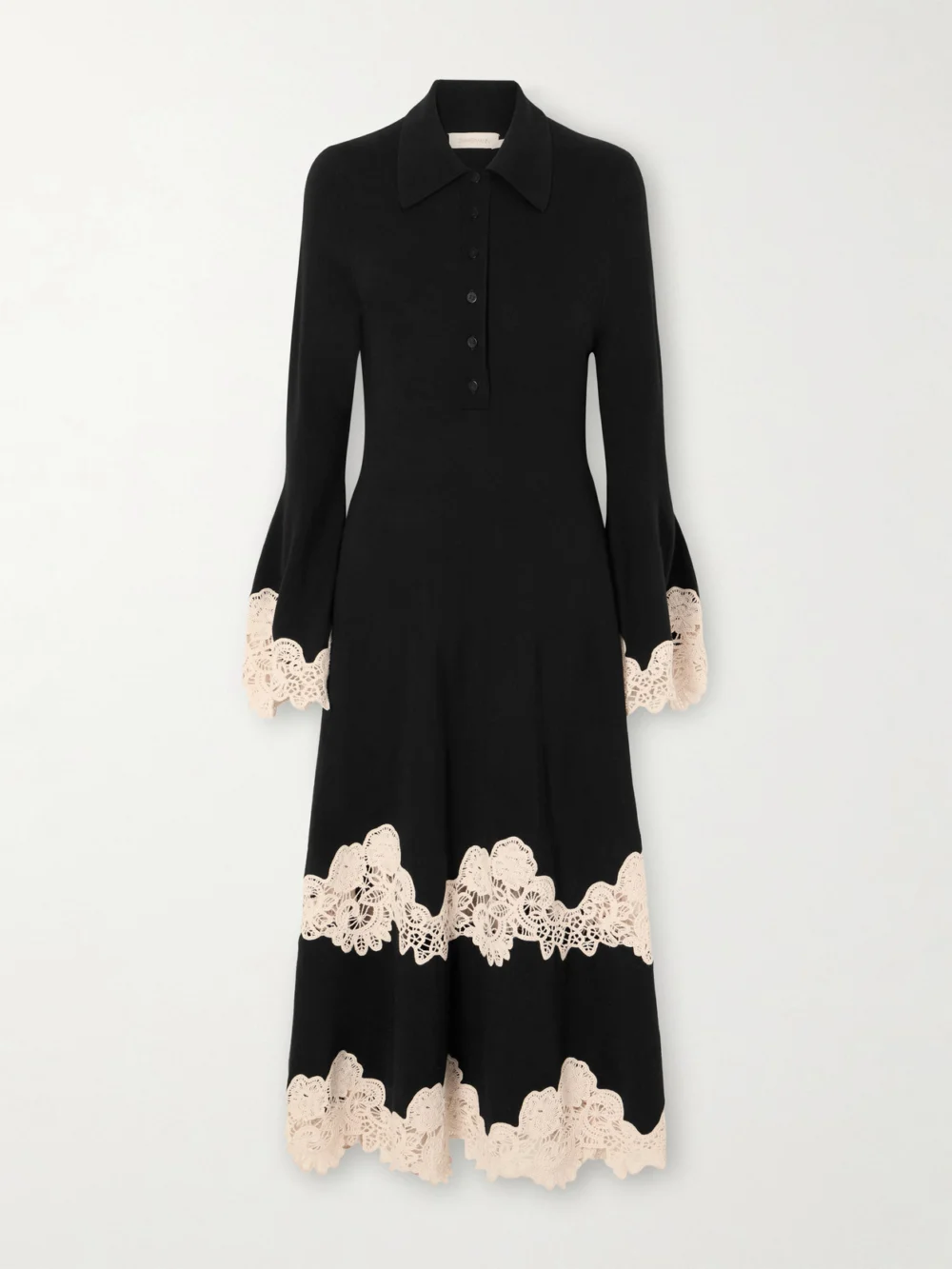 Zimmermann Valiant Lace-trimmed Merino Wool Midi Dress in black