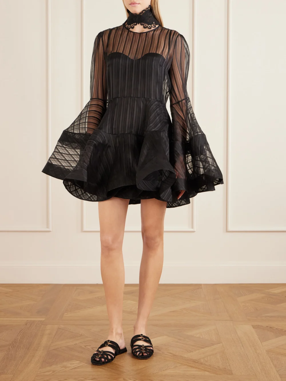Zimmermann Valiant Lantern Silk-chiffon Mini Dress, worn by a model