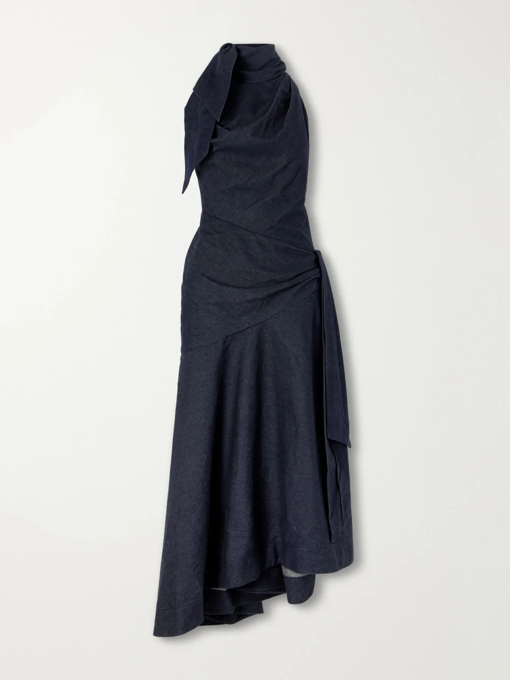 Zimmermann Valiant Open-back Asymmetric Draped Denim Maxi Dress in blue