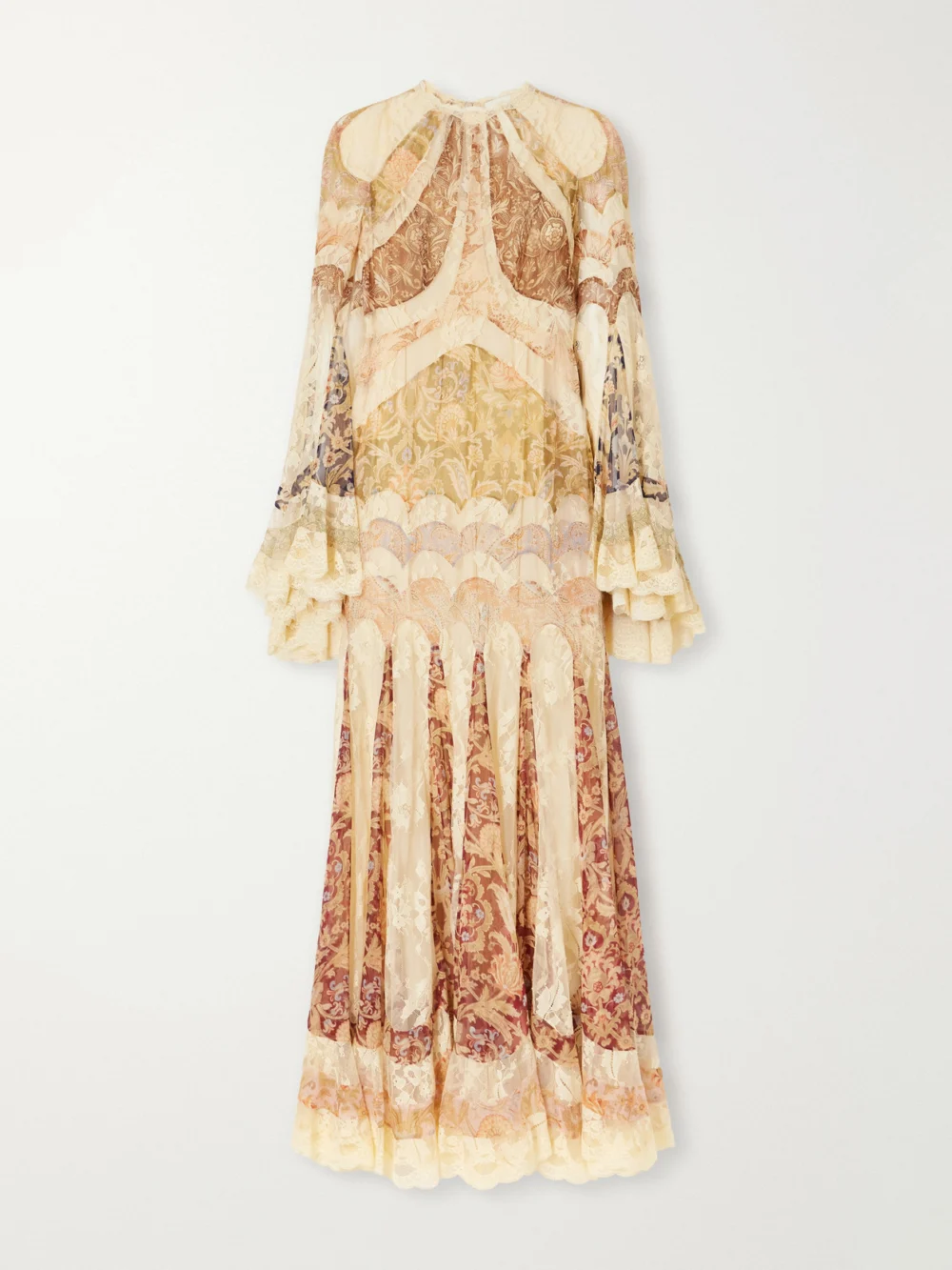 Zimmermann Valiant Paneled Printed Lace-trimmed Chiffon Maxi Dress in cream