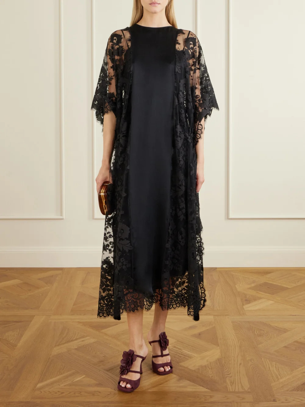 Zimmermann Valiant Satin-trimmed Lace Midi Dress, worn by a model