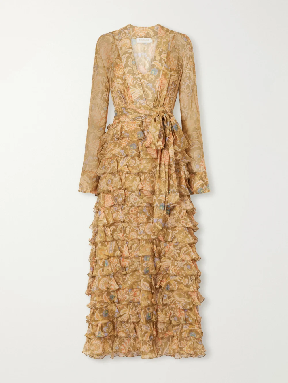 Zimmermann Valiant Tiered Ruffled Floral-print Silk-chiffon Wrap Maxi Dress in multi