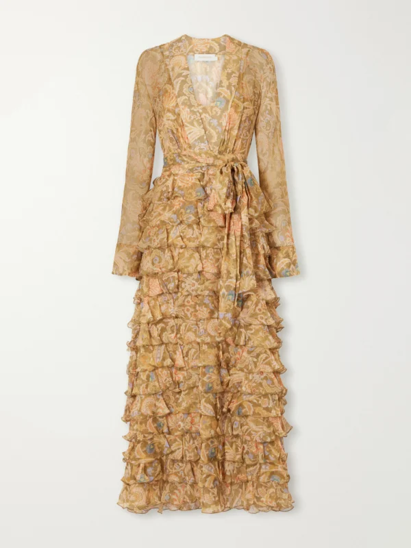 Zimmermann Valiant Tiered Ruffled Floral-print Silk-chiffon Wrap Maxi Dress