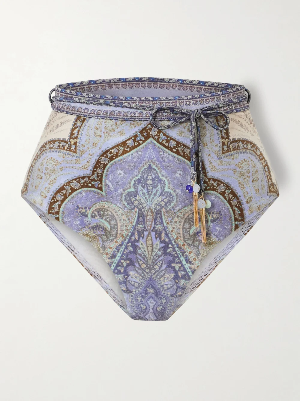 Zimmermann Wanderlust Belted Embellished Paisley-print Bikini Briefs in blue