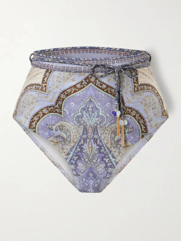 Zimmermann Wanderlust Belted Embellished Paisley-print Bikini Briefs