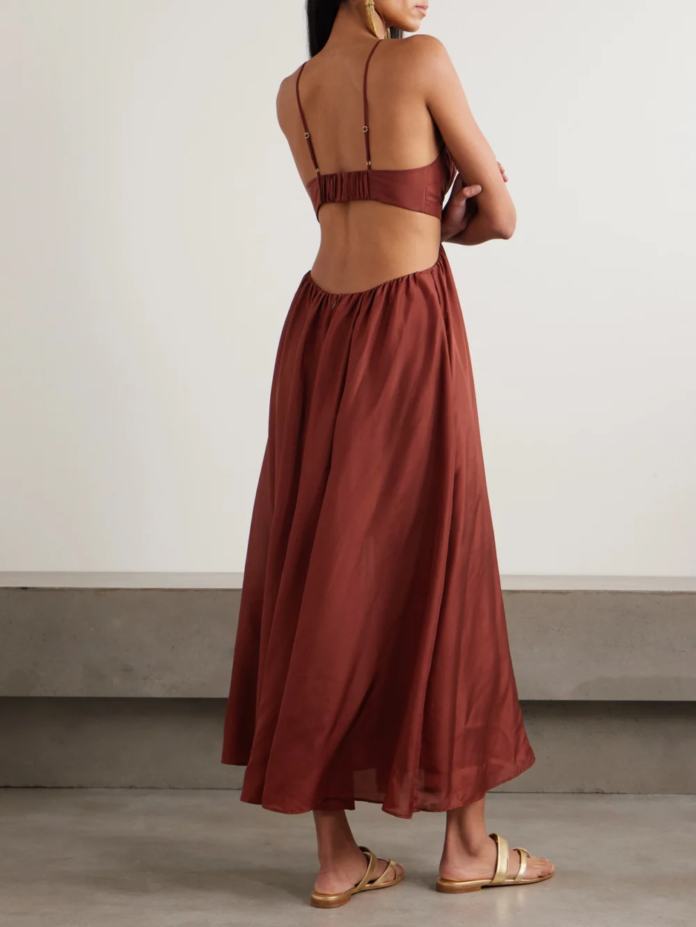 Back view of the Zimmermann Wanderlust Cutout Silk-poplin Maxi Dress