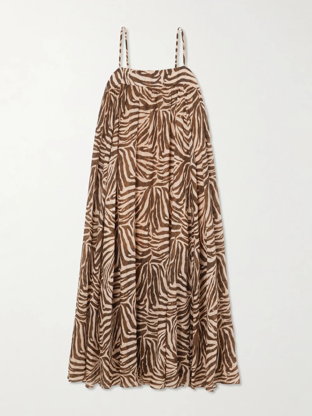 Zimmermann Wanderlust Gathered Zebra-print Cotton Maxi Dress in zebra print