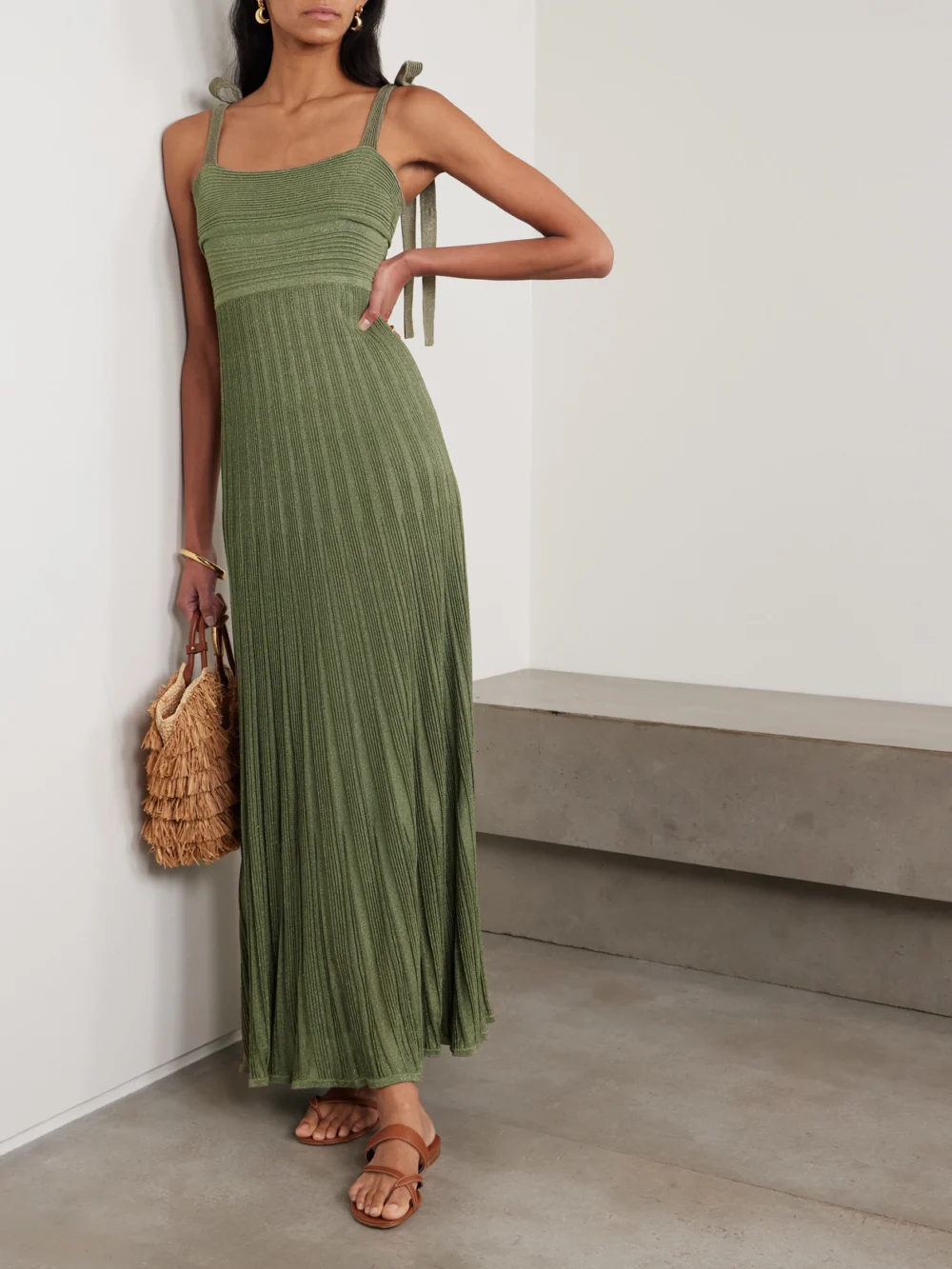 Zimmermann Wanderlust Metallic Ribbed-knit Maxi Dress, worn by a model