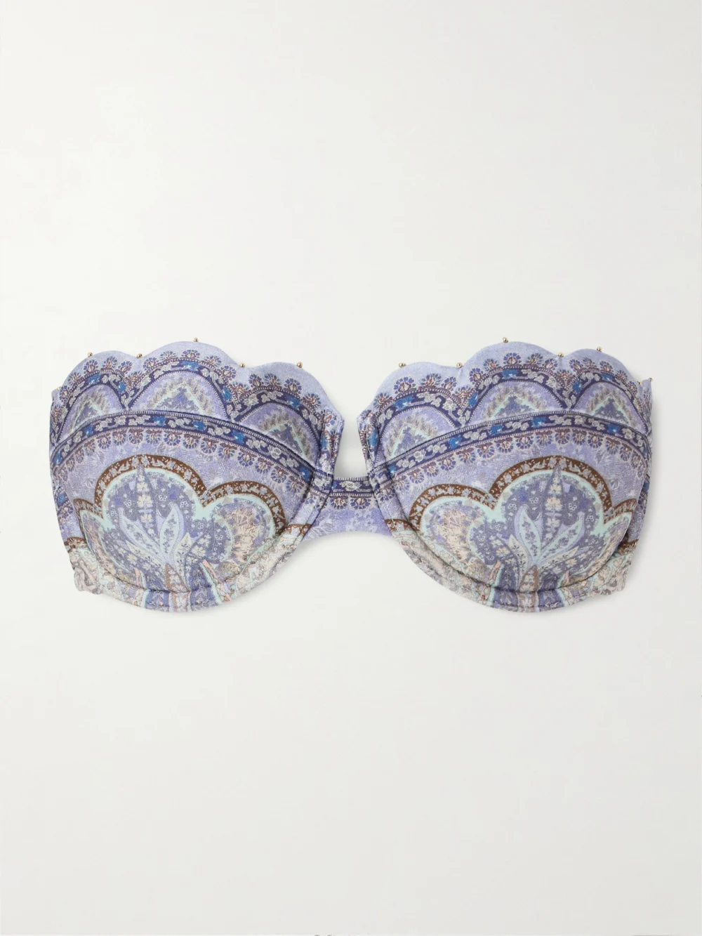 Zimmermann Wanderlust Strapless Embellished Paisley-print Bikini Top in blue