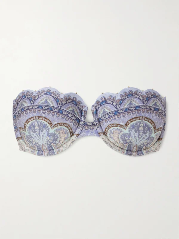 Zimmermann Wanderlust Strapless Embellished Paisley-print Bikini Top
