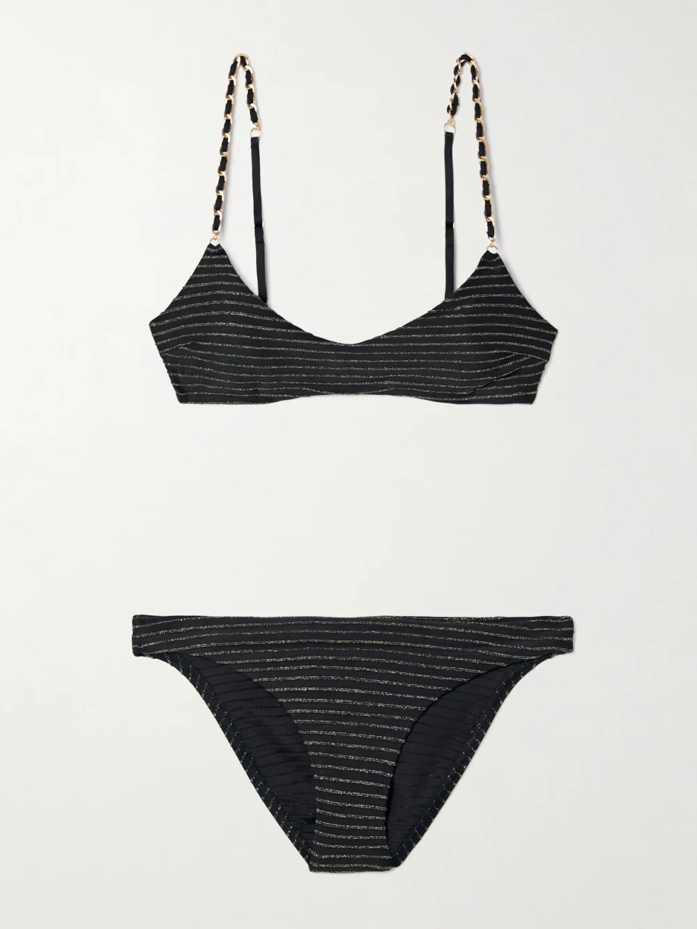 Zimmermann Waverly Chain-embellished Metallic Striped Bikini in black