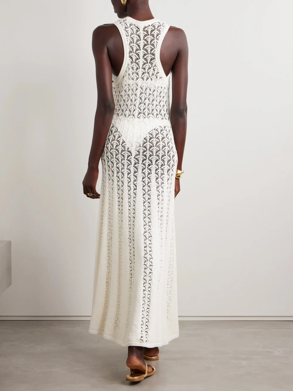 Back view of the Zimmermann Wylie Open-knit Cotton Maxi Dress