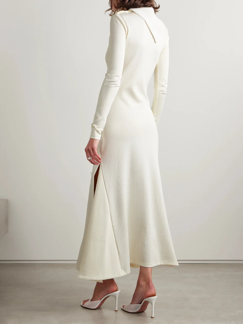 Back view of the 16Arlington Gitsie Cotton-trimmed Button-detailed Ribbed Stretch-jersey Midi Dress